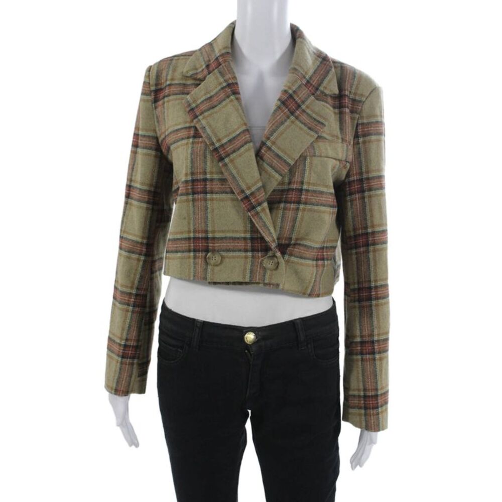 Muze Womens Basic Jacket Plaid Wool Blend Button Fall Multicolor Size S
